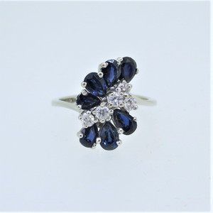 Tru-Blu 14K White Gold Sapphire Diamond Cluster Fashion Ring Size 5.5