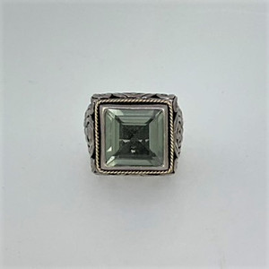 Sterling Silver 18k Blue Stone Square Cut Ring Size 6