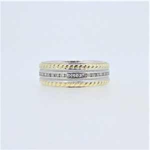 14K Two Tone Gold APP 1.0cttw Diamond Eternity Braided Edge Unisex Wedding Anniversary Band