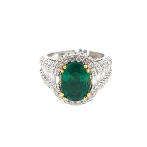 14K White Gold  3.7 KT Oval Emerald 2.24 TDW Diamond Halo Ring Size 6.5