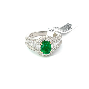 14K White Gold 1.16 KT Oval Emerald 1.68 TDW Diamond Halo Ring Size 6 ¼