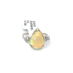 14K White Gold 3.95KT Teardrop Ethiopian Opal with .14 KT Diamonds Ring Size 7