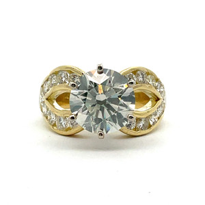 18K Y Gold GIA Cert 5.45ct Round Diamond Accented Engagement Ring Size 9