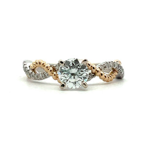 14K 2-Tone Gold GIA Cert .80ct Round Diamond Twisted Band Engagement Ring