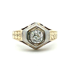 Vintage 14K 2-Tone Gold Engraved APP 0.50ct Euro Diamond Unisex Wedding Ring Size 6.5