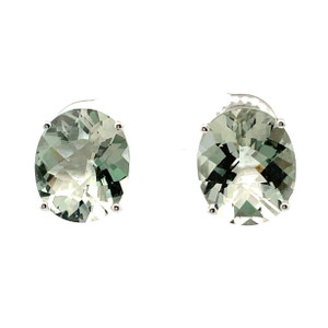 14K White Gold Green Quartz Checker Board Cut Earrings