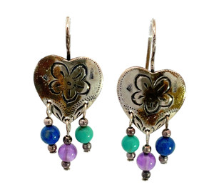Carolyn Pollack Sterling Silver Turquoise Amethyst Lapis Heart Earrings Carolyn Pollack Sterling Silver Turquoise Amethyst Lapis Heart Earrings