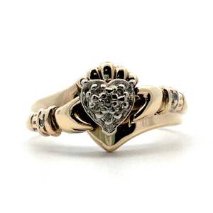 10K 2 Tone Gold AP .05tw Diamond Claddagh Ring Size 6.25