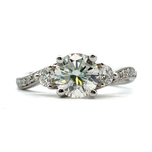 18K W Gold GIA Cert .98 CT Round Diamond Pave Engagement Ring Sz 6.25