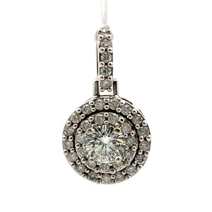 14k W Gold 1 CTTW Round Brilliant Diamond Double Halo Pave Pendant