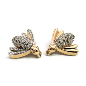 14K Yellow Gold Diamond Cluster Bee Set Of 2 Brooch Pins