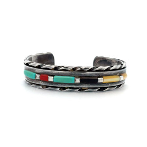 Rena King Zuni Sterling Silver Turquoise Red Coral Mother of Pearl Cuff Bracelet Rena King Zuni Sterling Silver Turquoise Red Coral Mother of Pearl Cuff Bracelet