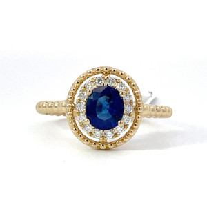 14K Y Gold AP .78 CT Oval Sapphire AP .12 CTTW Round Diamond Halo Ring Size 6.25 14K Y Gold AP .78 CT Oval Sapphire AP .12 CTTW Round Diamond Halo Ring Size 6.25