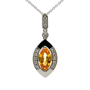 14K W Gold Marquise Shaped 1.34CT Sapphire & .17TW Diamond Accent Necklace 18"