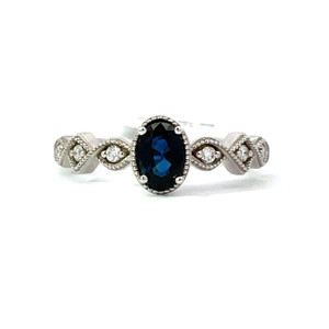 14K W Gold AP .94 CT Oval Sapphire AP .10 CTTW Round Diamonds Size 6.25 14K W Gold AP .94 CT Oval Sapphire AP .10 CTTW Round Diamonds Size 6.25