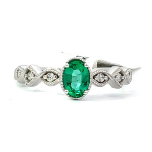 14K W Gold AP .42 CT Oval Emerald AP .10 CTTW Round Diamonds Size 6.25 14K W Gold AP .42 CT Oval Emerald AP .10 CTTW Round Diamonds Size 6.25
