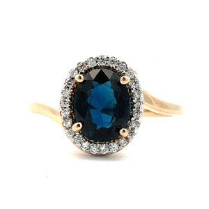 14K Y Gold AP 1.65 CT Oval Sapphire AP .12 CTTW Diamond Halo Ring Size 6.25 14K Y Gold AP 1.65 CT Oval Sapphire AP .12 CTTW Diamond Halo Ring Size 6.25