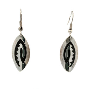 Sterling Silver Dangle Oval Native Design Earrings Sterling Silver Dangle Oval Native Design Earrings