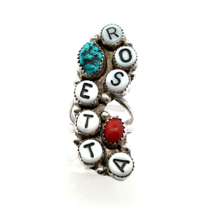 Sterling Silver Turquoise Red Coral "Rosetta" Ring Size 6.5 Sterling Silver Turquoise Red Coral "Rosetta" Ring Size 6.5