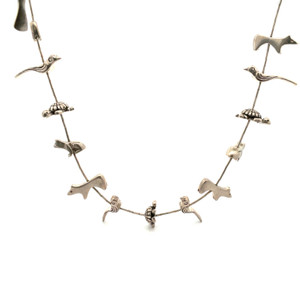 Sterling Silver Animal Bead Bird Turtle Frog Bear Necklace 28" Sterling Silver Animal Bead Bird Turtle Frog Bear Necklace 28"