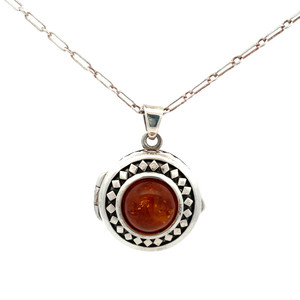 Sterling Silver Viking Style Past Times Amber Poison Compartment Necklace 18" Sterling Silver Viking Style Past Times Amber Poison Compartment Necklace 18"