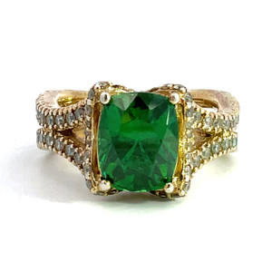 Sterling Silver Gold-Tone Green Stone CZ Elegant Ring Size 6.75 Sterling Silver Gold-Tone Green Stone CZ Elegant Ring Size 6.75