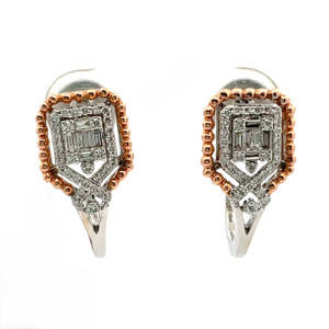 18K 2 Tone Gold Diamond .34 TW Cluster Illusion Hoop Earrings