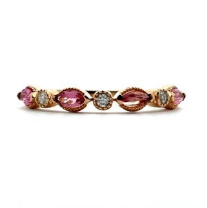 10K Yellow Gold Pink Tourmaline with Diamond Accents October Birthstone Stackable Ring Size 7