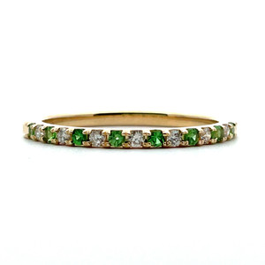 10k Yellow Gold Tsavorite & Diamonds May Birthstone Stackable Band Ring Size 7