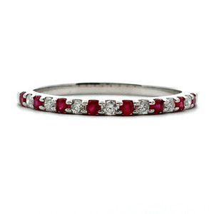 10k White Gold Ruby & Diamond July Birthstone Stackable Band Ring Size 7
