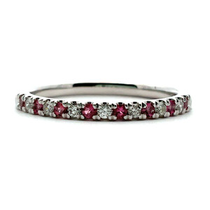 10k White Gold Pink Tourmaline & Diamond October Birthstone Stackable Band Ring Size 7