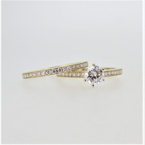 14K Yellow Gold .50ct Round Diamond Pave Band Engagement Wedding Ring Set Size 6.5 14K Yellow Gold .50ct Round Diamond Pave Band Engagement Wedding Ring Set Size 6.5