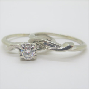 Vintage Garland 14k White Gold Approx .25ct Solitaire Engagement Ring & Band Set