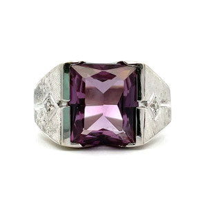 10K W Gold Synthetic Alexandrite With Diamond Accent Ring Size 11