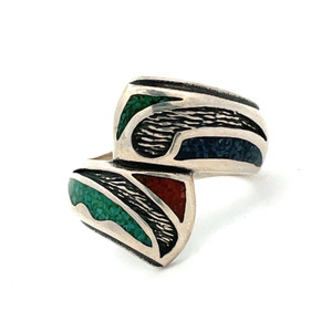 Relios Sterling Silver Turquoise Coral Lapis Bypass Ring Size 7