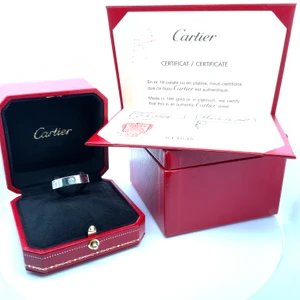Cartier 18K White Gold Diamond Accented Love Classic Model Ring Size 10 with Cert/Box