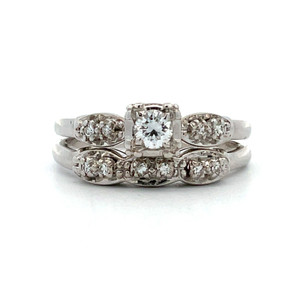 Vintage 14k White Gold Approx .16ct Round Diamond Soldered Wedding Set Vintage 14k White Gold Approx .16ct Round Diamond Soldered Wedding Set