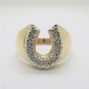 14k Yellow Gold Mens or Unisex Horseshoe with Diamond Accents Ring Size 10 1/2 14k Yellow Gold Mens or Unisex Horseshoe with Diamond Accents Ring Size 10 1/2
