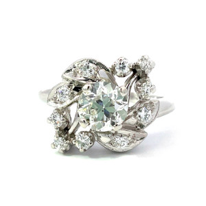 .900 Platinum European Cut 1.0 ct. TW Diamond Ring Size 5.75