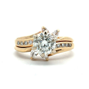 14K Yellow Gold EGL Cert 1.06ct Round Diamond Flower Design Soldered Wedding Set Size 5.25