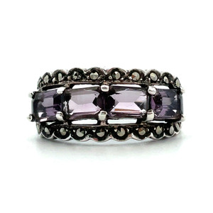 Sterling Silver Marcasite Amethyst Fashion Ring Size 8.75 Sterling Silver Marcasite Amethyst Fashion Ring Size 8.75