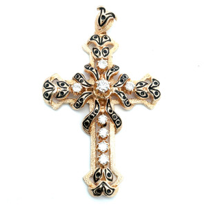 14K Yellow Gold with Black Accents Diamond Large Cross Pendant 14K Yellow Gold with Black Accents Diamond Large Cross Pendant