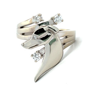 14K White Gold APP .30cttw Diamond Accented Greyhound Dog Ring Size 7