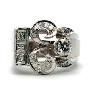 14K W Gold Euro Cut Diamond AP 1/3tw Vintage Ring Size 2.75