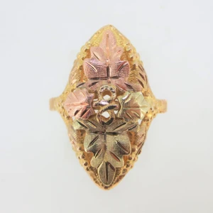 10K Black Hills Gold Pink and Gold Leaves Ring Size 5.75