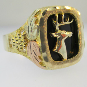 10k and 12k Black Hills Gold with Black Onyx Ring with Buck Deer Accent Size 14 1/4 10k and 12k Black Hills Gold with Black Onyx Ring with Buck Deer Accent Size 14 1/4