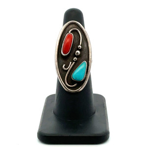 "Desert Bloom" Sterling Silver and Turquoise/Coral Ring Size 6.5 "Desert Bloom" Sterling Silver and Turquoise/Coral Ring Size 6.5