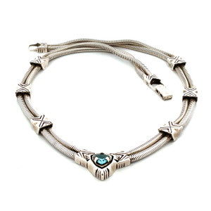 Sterling Silver Snake Chain  X-Link Blue Topaz Necklace