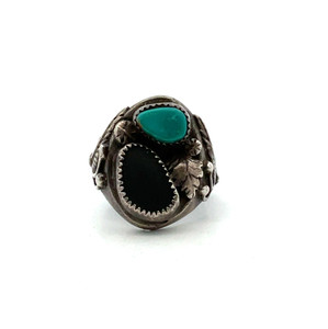 Sterling Silver Turquoise and Black Sone Inlay Ring Size 11.75 Sterling Silver Turquoise and Black Sone Inlay Ring Size 11.75