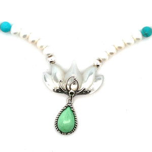 Sterling Silver Carolyn Pollack  Dangle Floral Pendent Pearl Collar Necklace Sterling Silver Carolyn Pollack  Dangle Floral Pendent Pearl Collar Necklace